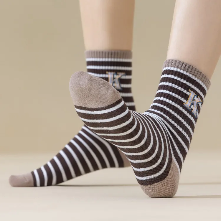H YXIANG Mid Calf Socks Women's 5 Pack Mixed Color-3