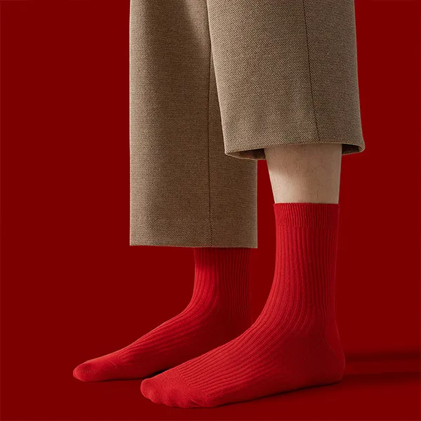 H YXIANG Mid Calf Socks Men's 5 Pack Red-2