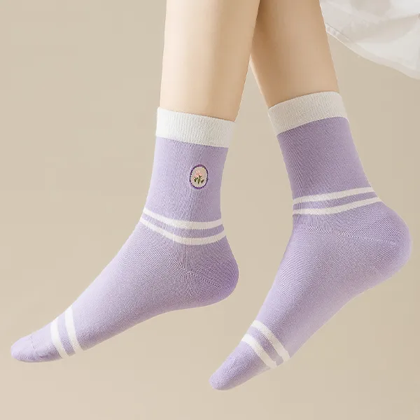 H YXIANG Mid Calf Socks Women's 5 Pack Purple Shades-3