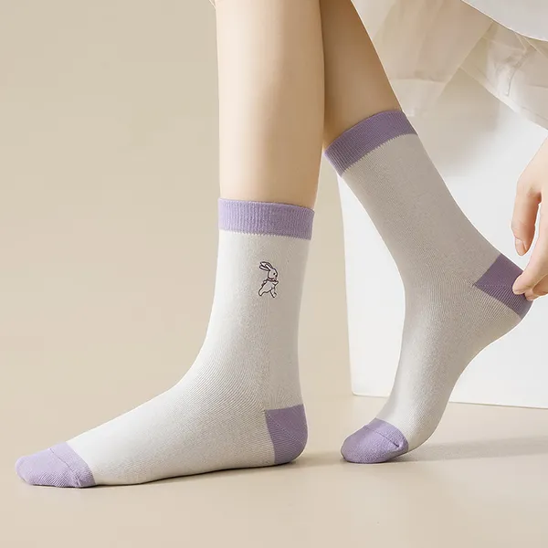 H YXIANG Mid Calf Socks Women's 5 Pack Purple Shades-2