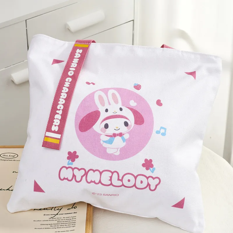 Sanrio Canvas Tote Bag, Shopping Bag, Travel Bag, Handbag, Shoulder Bag Women's White Pink-2