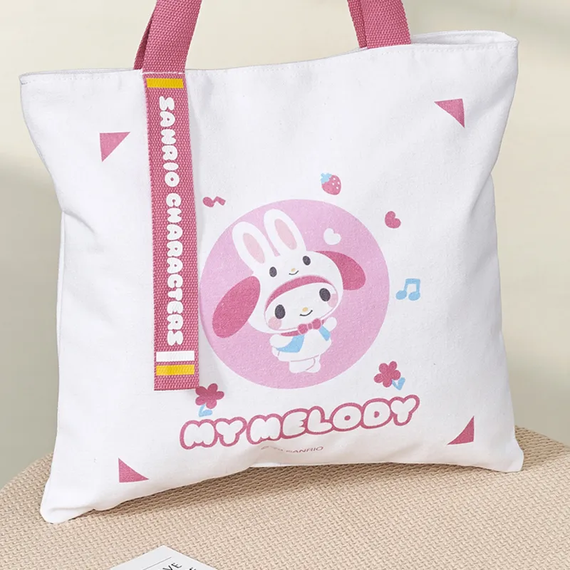 Sanrio Canvas Tote Bag, Shopping Bag, Travel Bag, Handbag, Shoulder Bag Women's White Pink-3