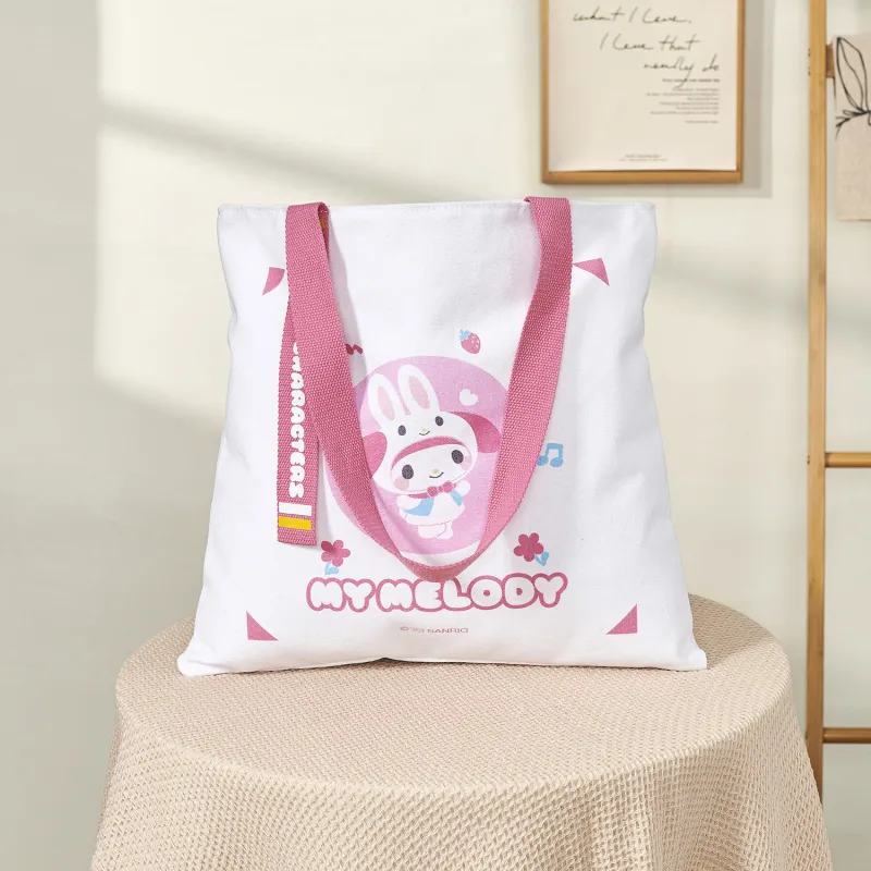 Sanrio Canvas Tote Bag, Shopping Bag, Travel Bag, Handbag, Shoulder Bag Women's White Pink-1