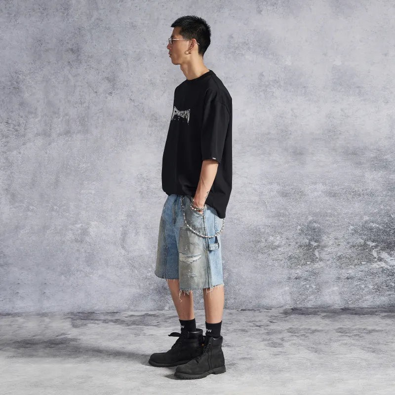 P.M.W Denim Shorts Men Washed Blue-2
