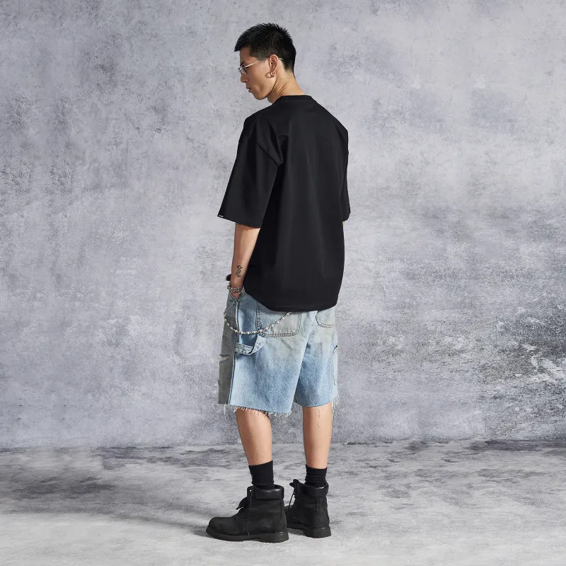 P.M.W Denim Shorts Men Washed Blue-4
