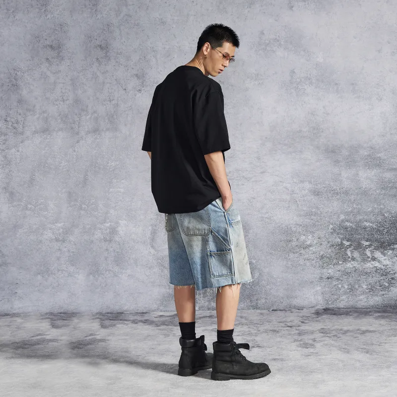 P.M.W Denim Shorts Men Washed Blue-3