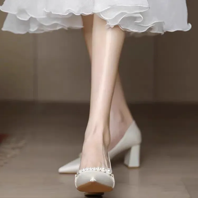 Dawei's House Chunky Heel High Heels Women's Apricot-4