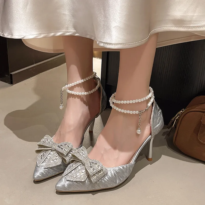 Dawei's House Slim Heel High Heels Women's Silver Gift Box Set-1