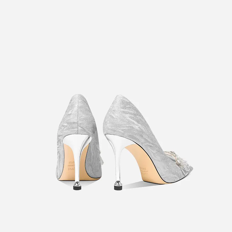 Dawei's House Slim Heel High Heels Women's Silver-7