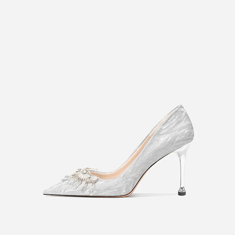 Dawei's House Slim Heel High Heels Women's Silver-1