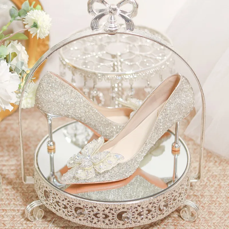 Dawei's House Slim Heel High Heels Women's Silver-2