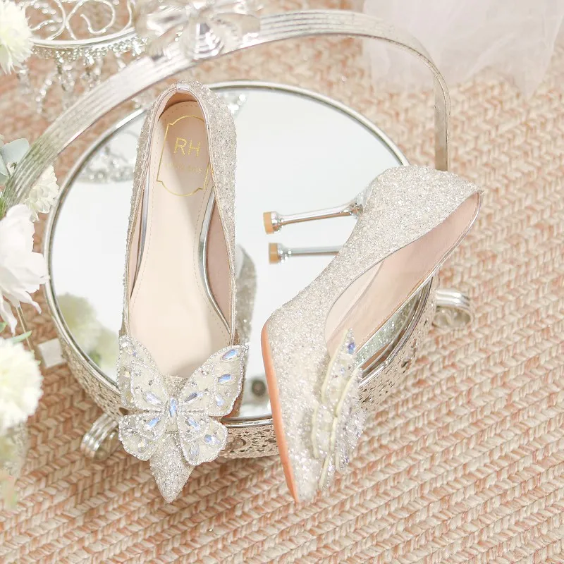 Dawei's House Slim Heel High Heels Women's Silver-3