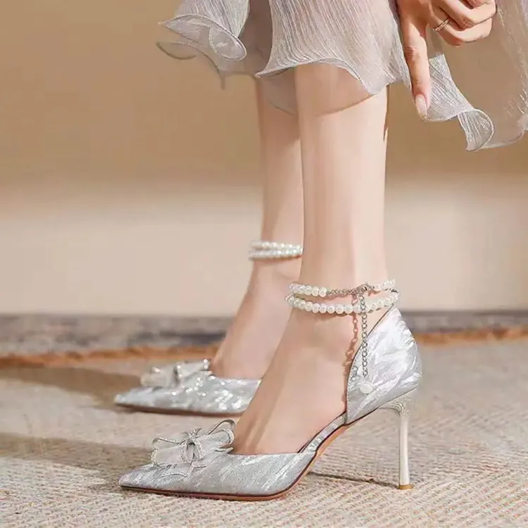 Dawei's House Slim Heel High Heels Women's Silver-8