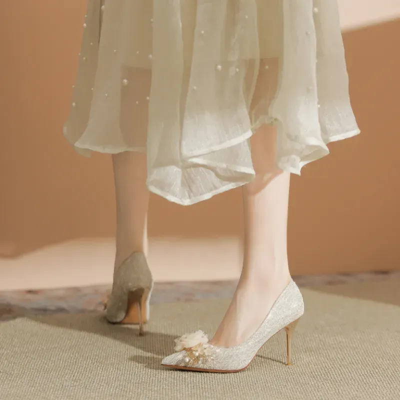 Dawei's House Slim Heel High Heels Women's Apricot-2