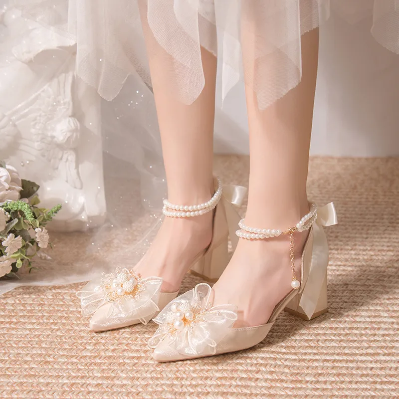 Dawei's House Chunky Heel High Heels Women's Champagne-4