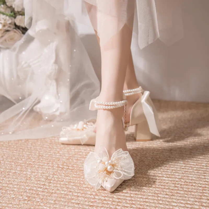 Dawei's House Chunky Heel High Heels Women's Champagne-6