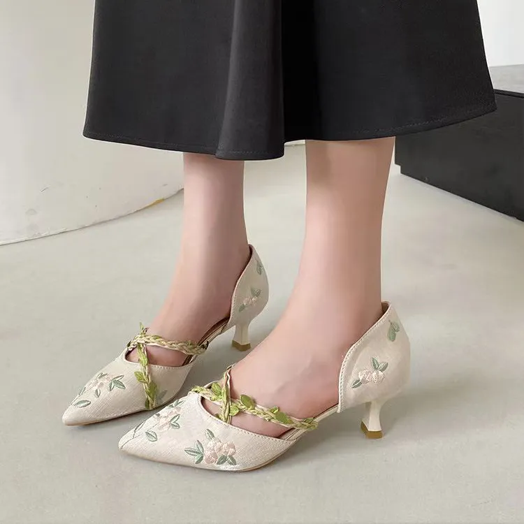 Dawei's House Slim Heel High Heels 6.5cm Women's Beige-1