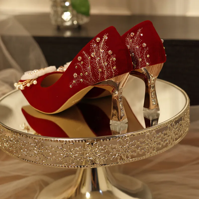 Dawei's House Slim Heel High Heels Women's Red-1