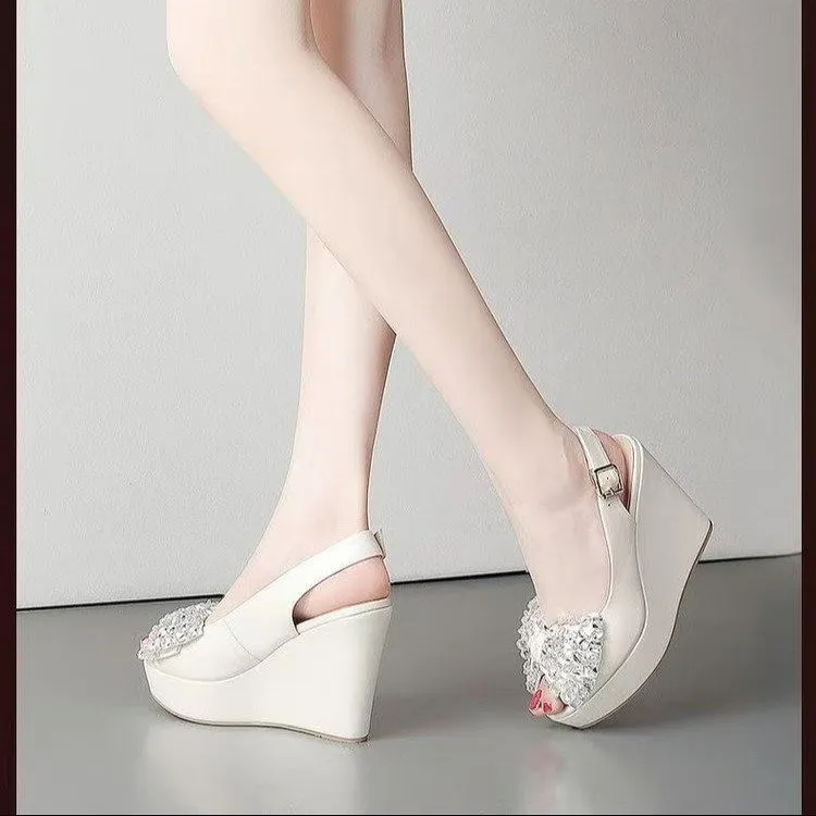 Dawei's House Wedge Heel High Heels Women's Ecru-2