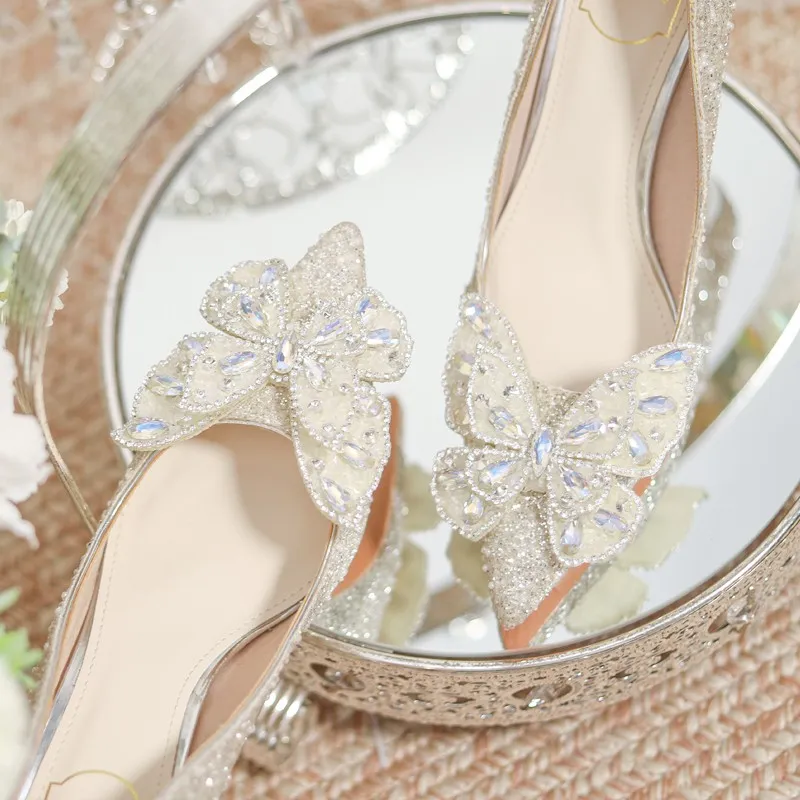 Dawei's House Slim Heel High Heels Women's Silver-4