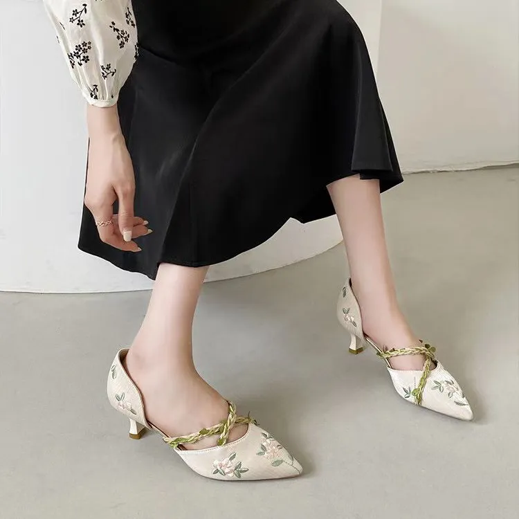 Dawei's House Slim Heel High Heels 6.5cm Women's Beige-2