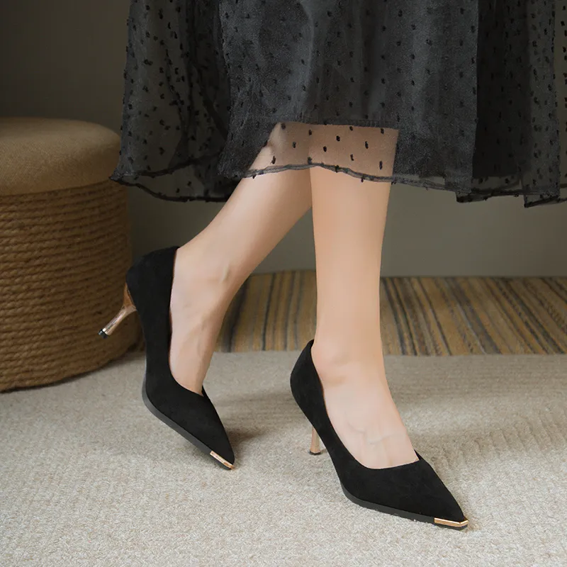 Dawei's House Slim Heel High Heels Women's Black Gift Box Set-4