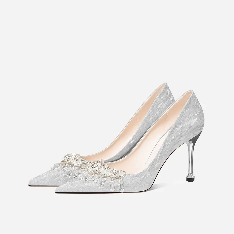 Dawei's House Slim Heel High Heels Women's Silver-6