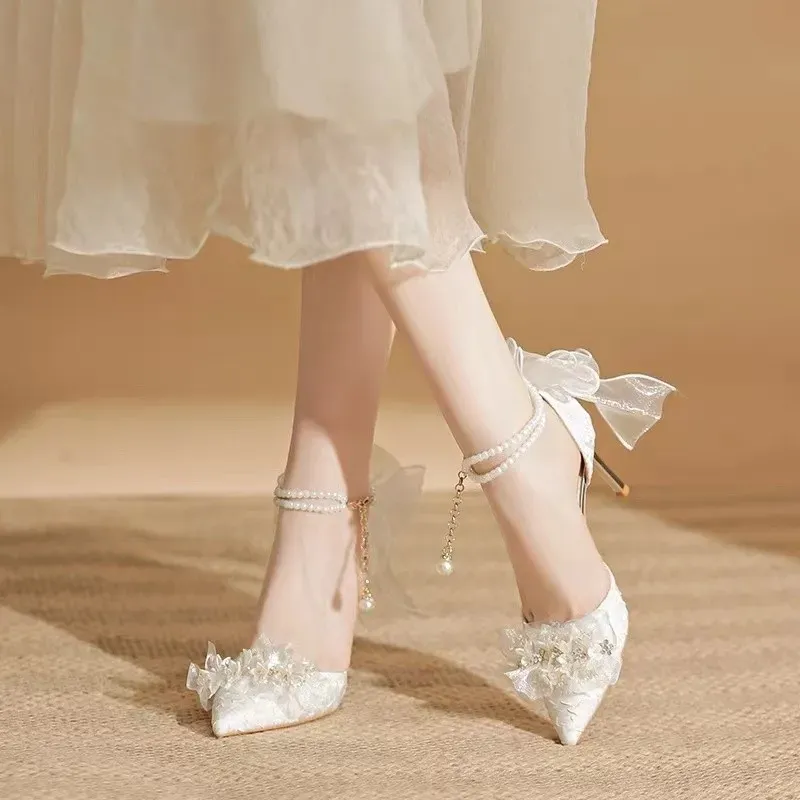 Dawei's House Slim Heel High Heels Women's Ecru Gift Box Set-2