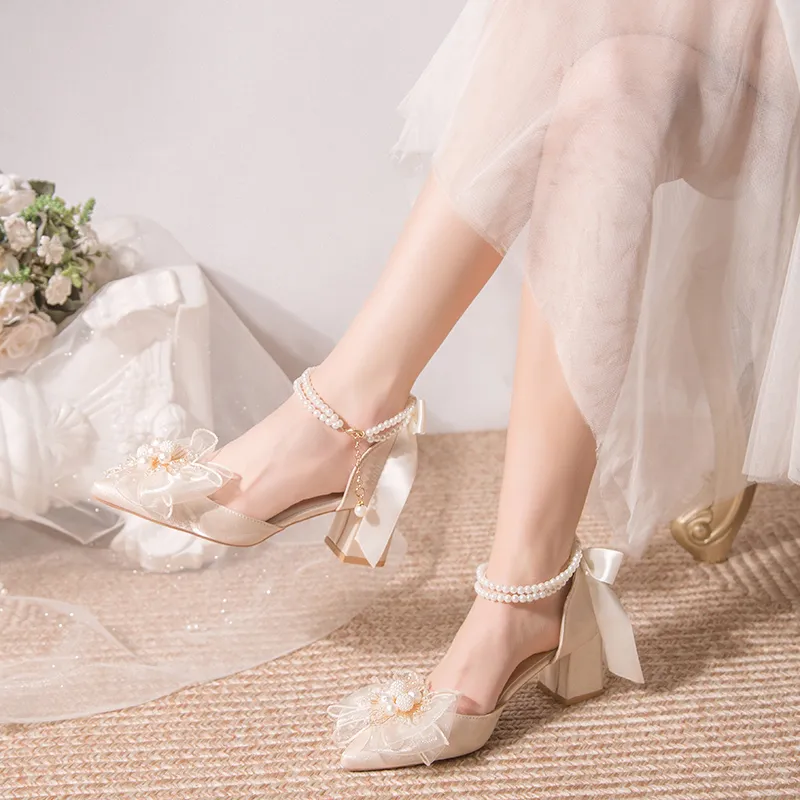 Dawei's House Chunky Heel High Heels Women's Champagne-5