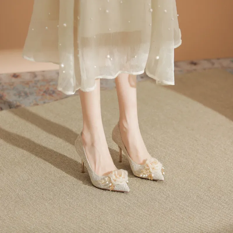 Dawei's House Slim Heel High Heels Women's Apricot-4