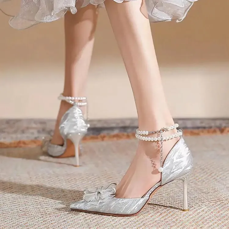 Dawei's House Slim Heel High Heels Women's Silver-4