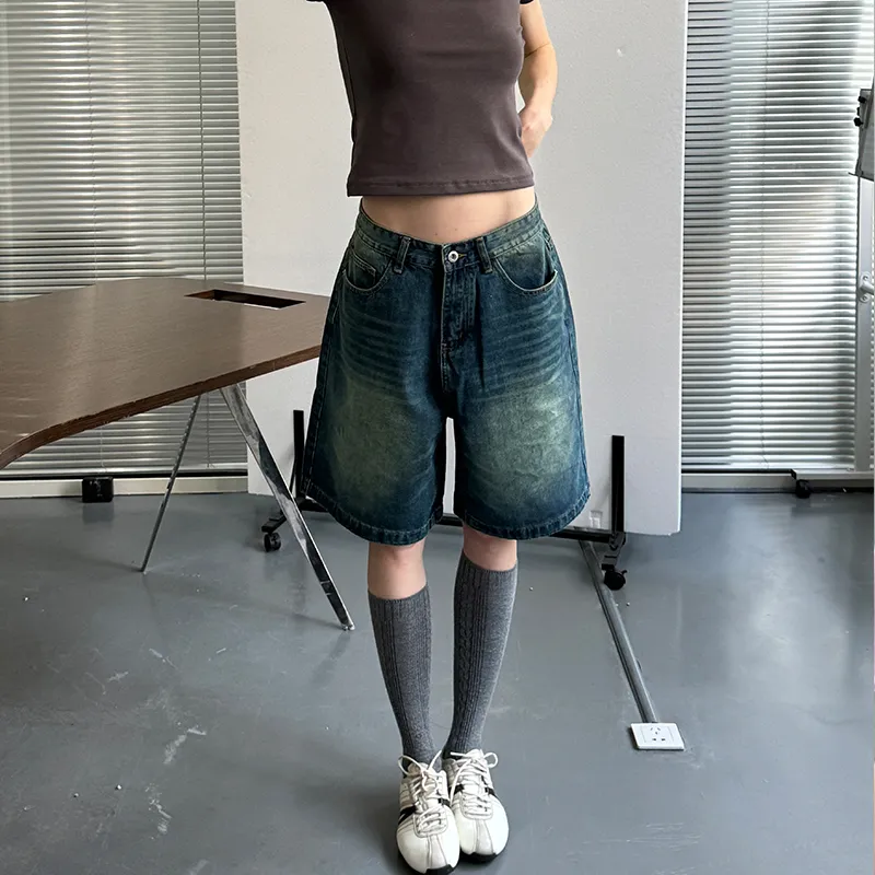 Umamiism Denim Shorts Unisex Vintage Blue-2