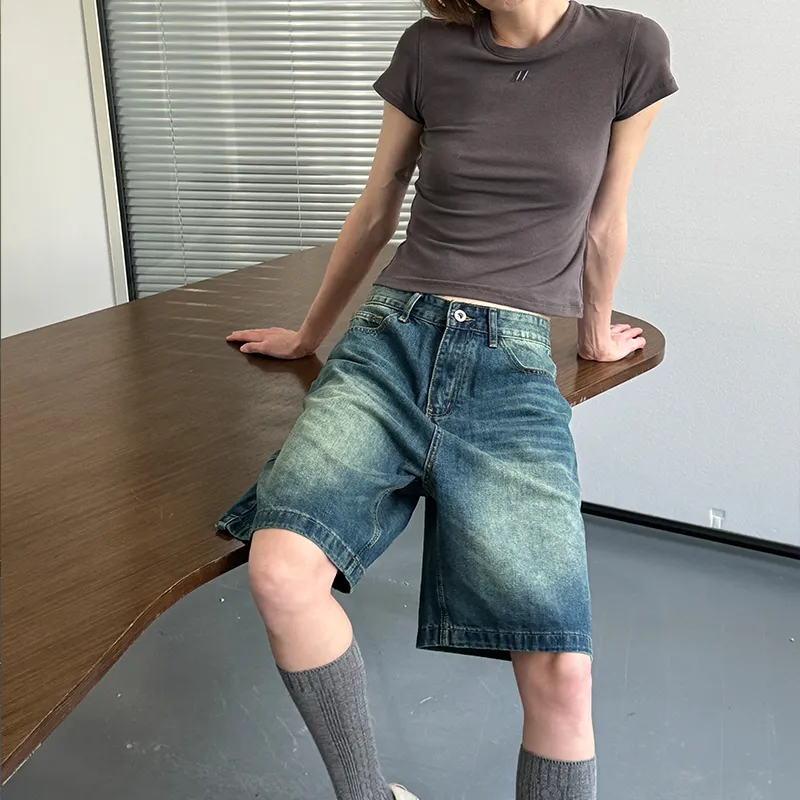 Umamiism Denim Shorts Unisex Vintage Blue-5