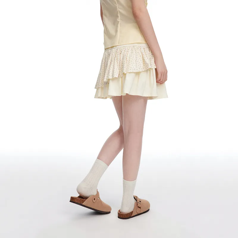 NTOT Casual Short Skirts Women's Light Yellow-5