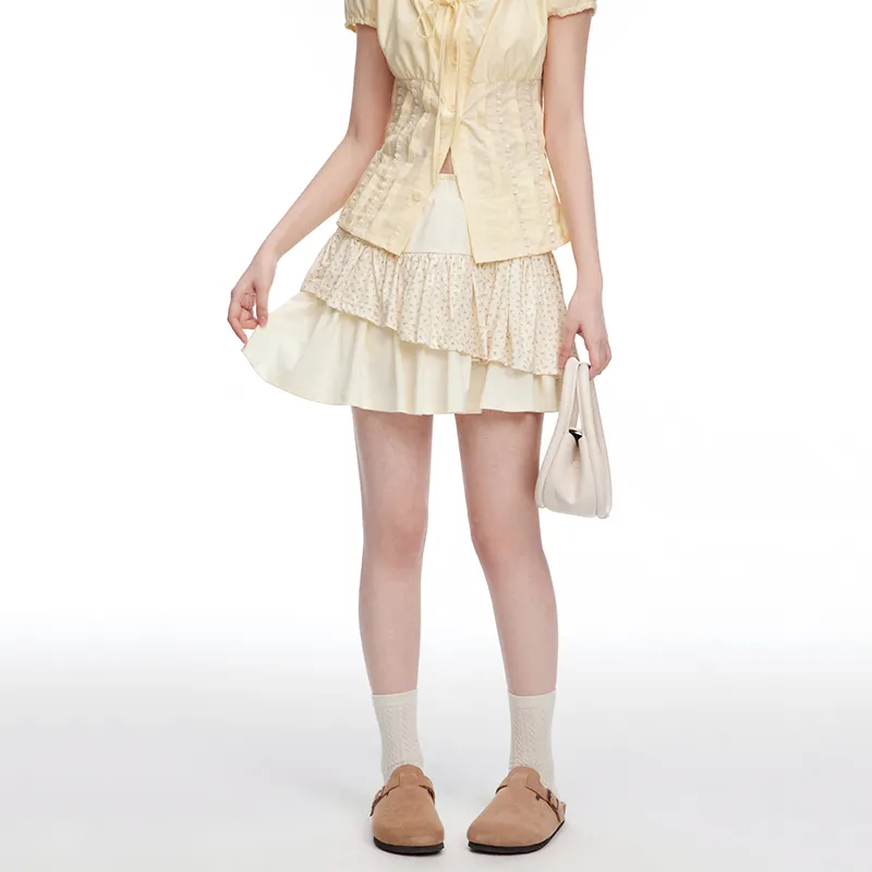 NTOT Casual Short Skirts Women's Light Yellow-3