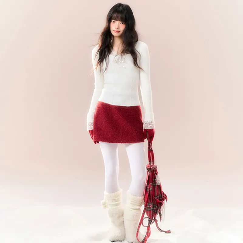 NTOT Casual Short Skirts Women's Red-5