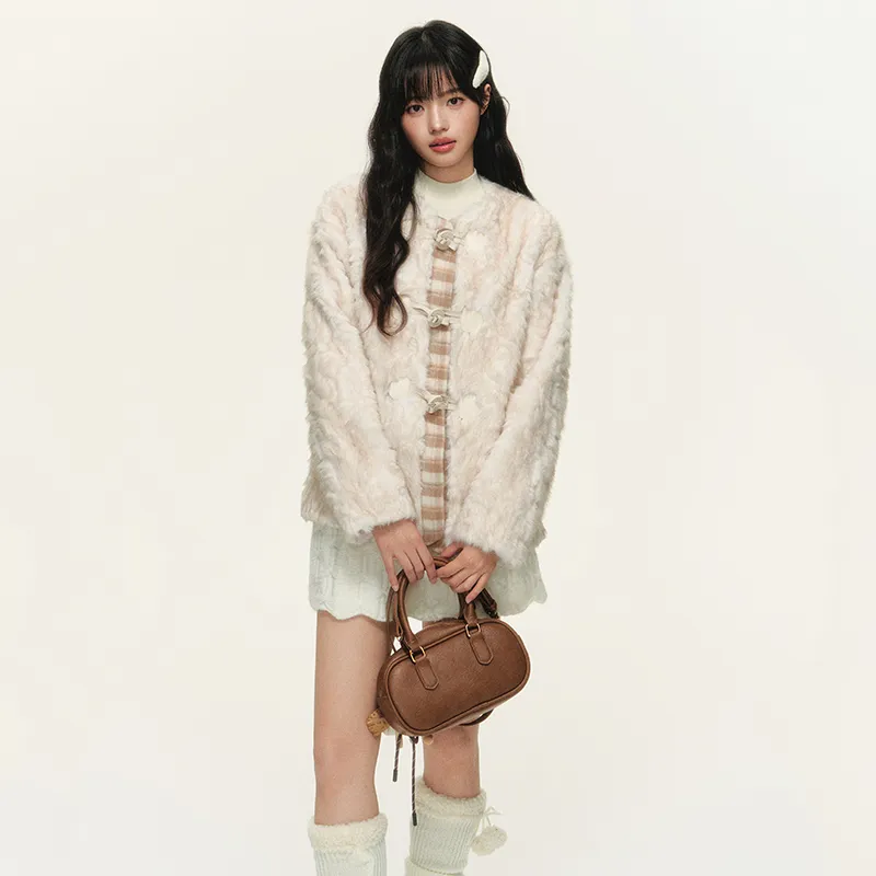 NTOT Velvet feel Coat Women's Dyed Tip White-7
