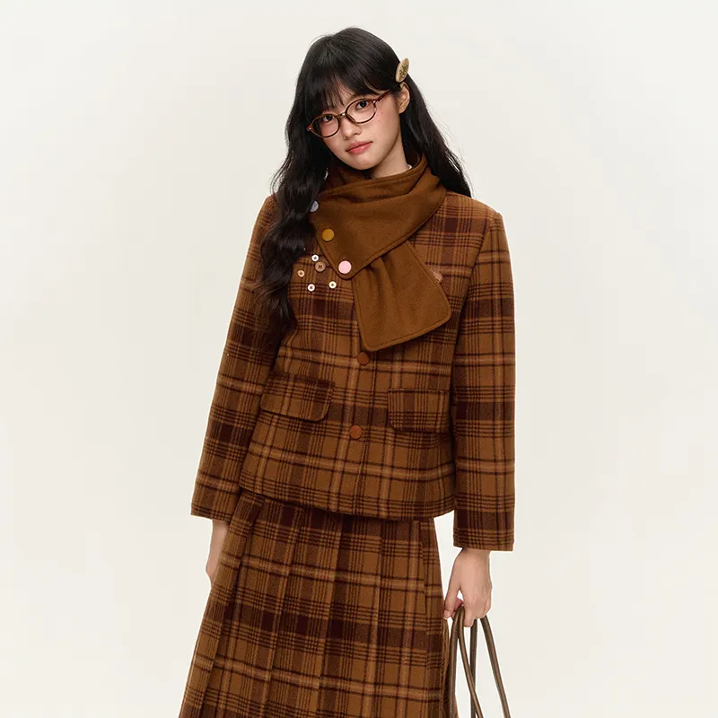 NTOT Velvet-feel Coat Women's Brown-3