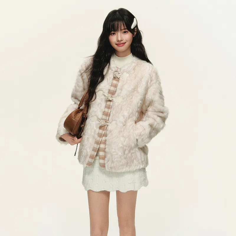 NTOT Velvet feel Coat Women's Dyed Tip White-4