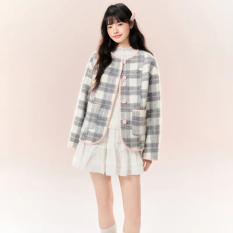 NTOT Velvet-feel Coat Women's Gray Pink-2