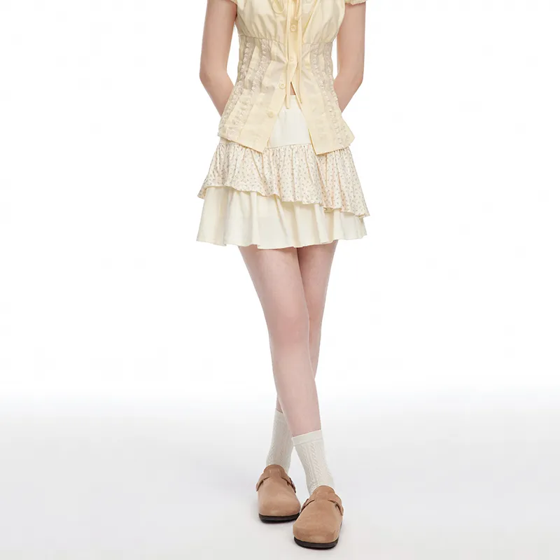 NTOT Casual Short Skirts Women's Light Yellow-2