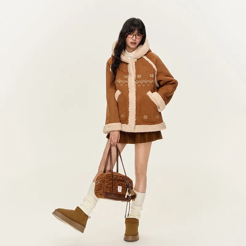 NTOT Velvet-feel Coat Women's Brown-2