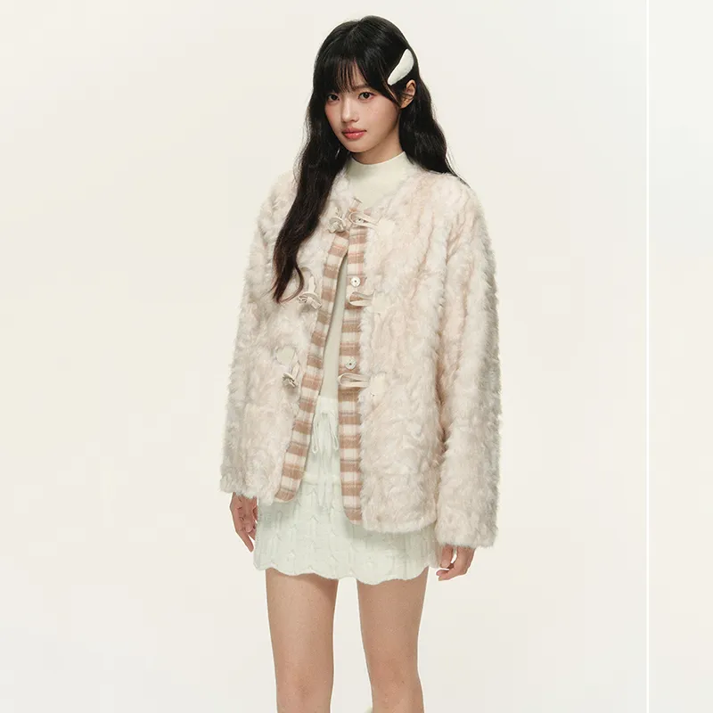 NTOT Velvet feel Coat Women's Dyed Tip White-3