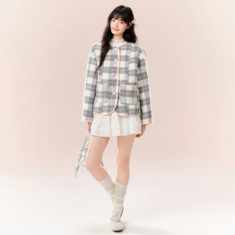 NTOT Velvet-feel Coat Women's Gray Pink-8