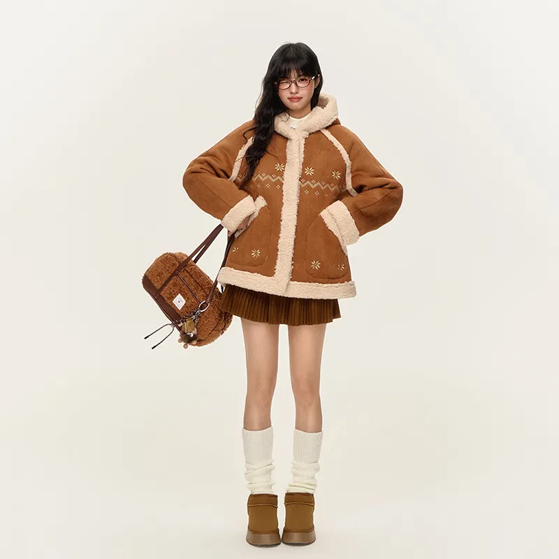NTOT Velvet-feel Coat Women's Brown-5