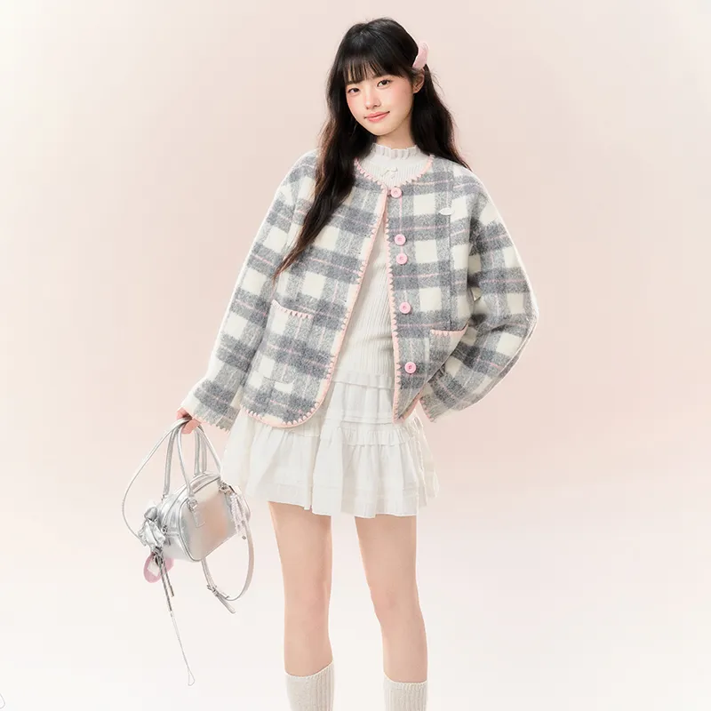 NTOT Velvet-feel Coat Women's Gray Pink-7