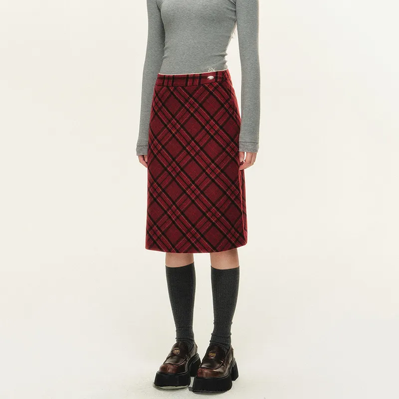 NTOT Casual Long Skirts Women's Red-6