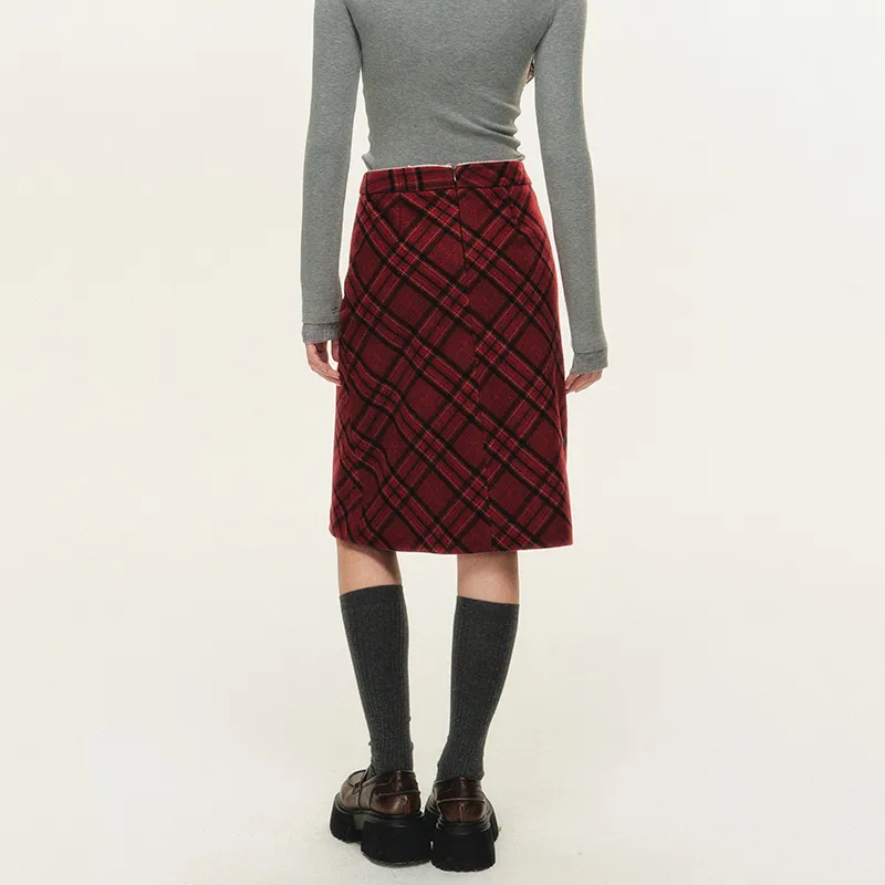 NTOT Casual Long Skirts Women's Red-5