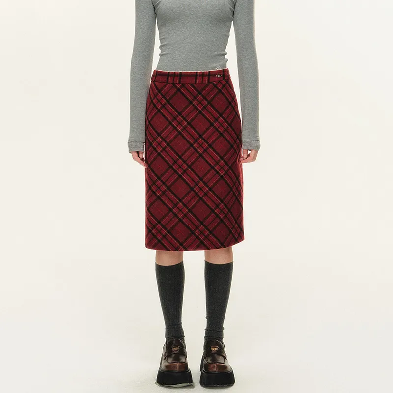 NTOT Casual Long Skirts Women's Red-2
