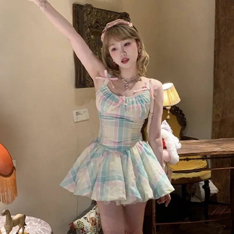 TWOPLUMGIRLS Sleeveless Dress Women's Multicolor Plaid-5